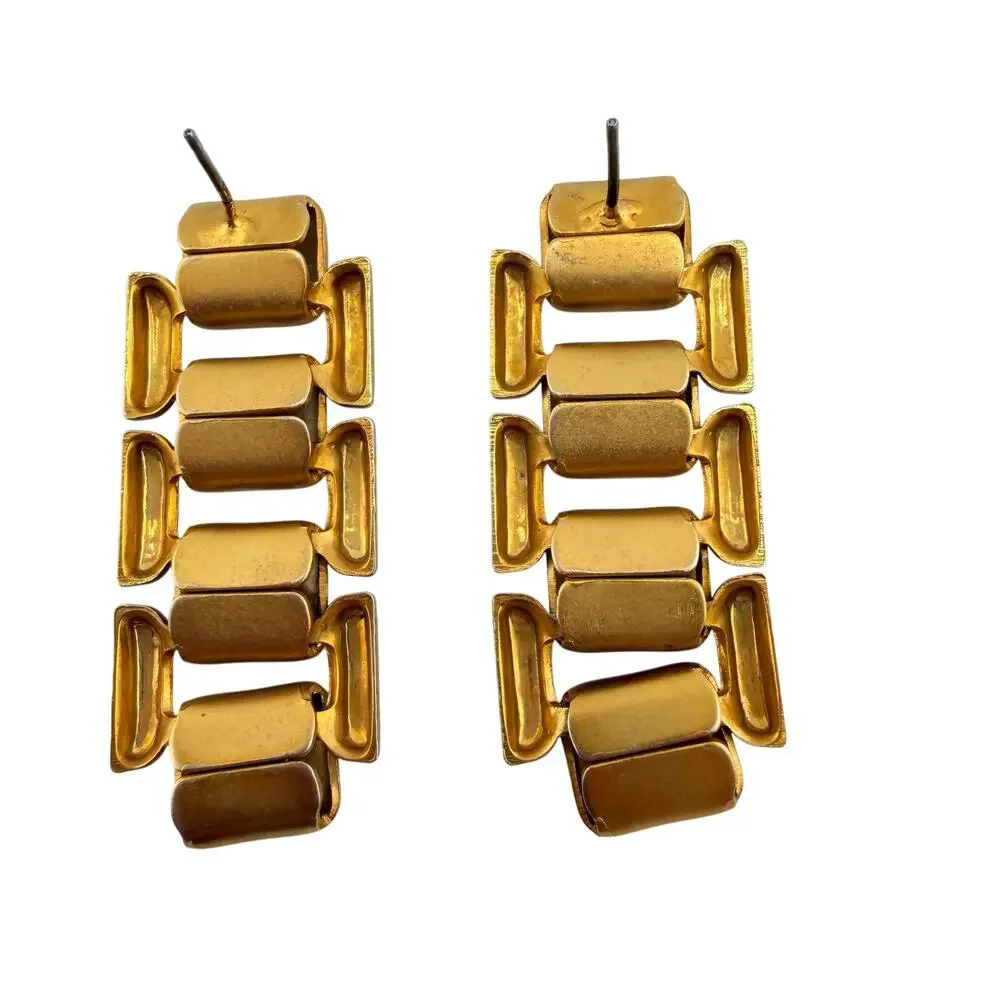 Vintage 1980s 1990s Satin Finish Chain Gold Tone Dangle Drop 1.5